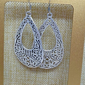 E&L Sterling Silver Electroform Open Filigree Teardrop Dangle Earrings